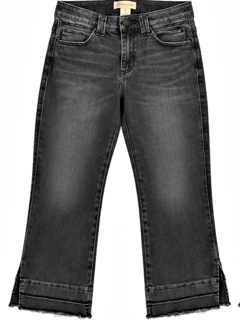 Democracy Ab Solution Black Wash Cropped Jeans Size 10 Raw Hem Side Slit